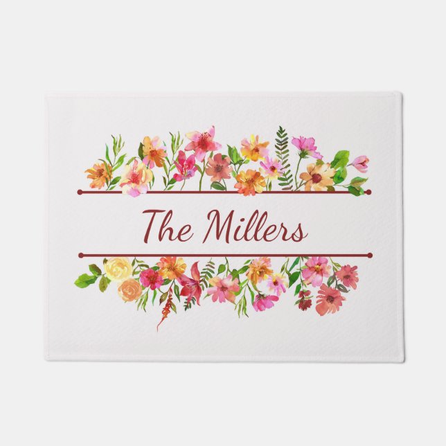 Beautiful colourful watercolor flowers  doormat (Front)