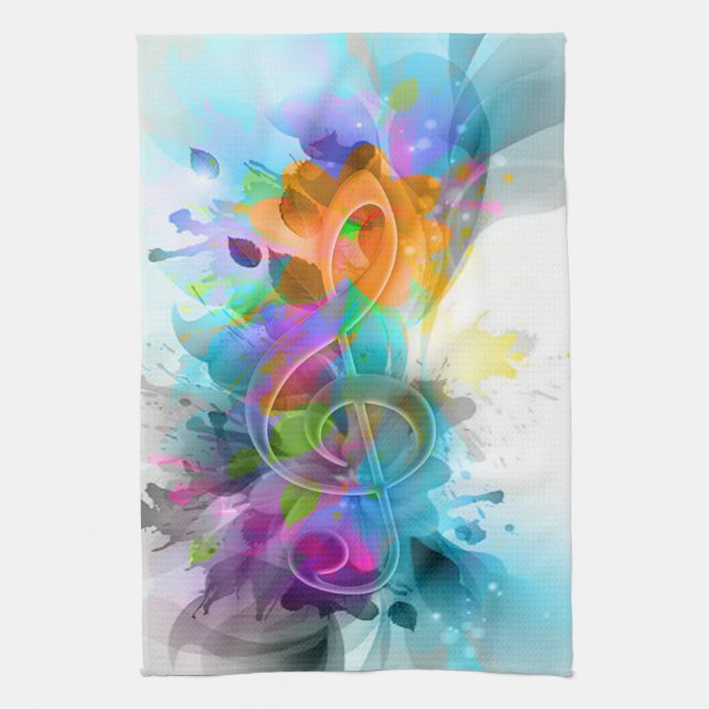 Beautiful Colourful Watercolor Splatter Music note Kitchen Towel (Vertical)