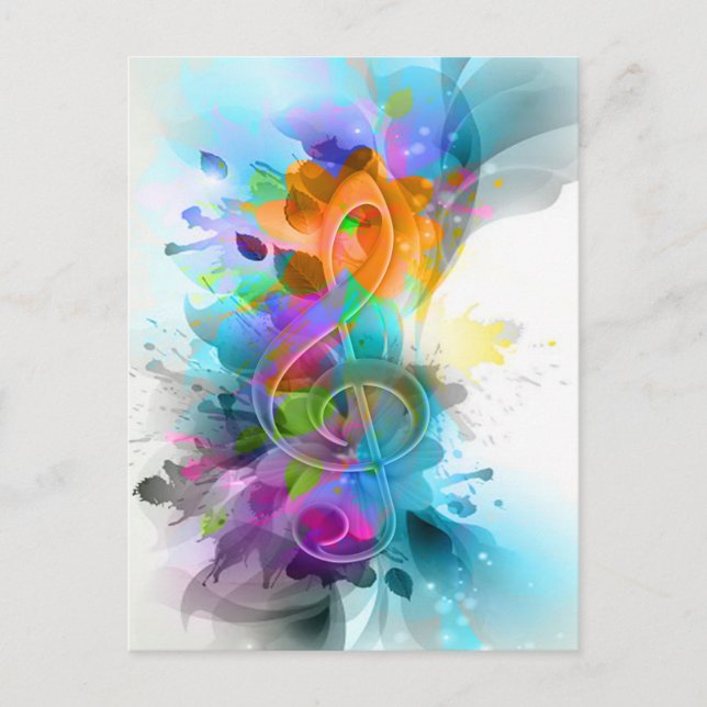 Beautiful Colourful Watercolor Splatter Music note Postcard (Front)