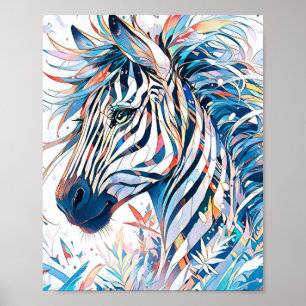 Beautiful Colourful Watercolor Zebra Art Poster