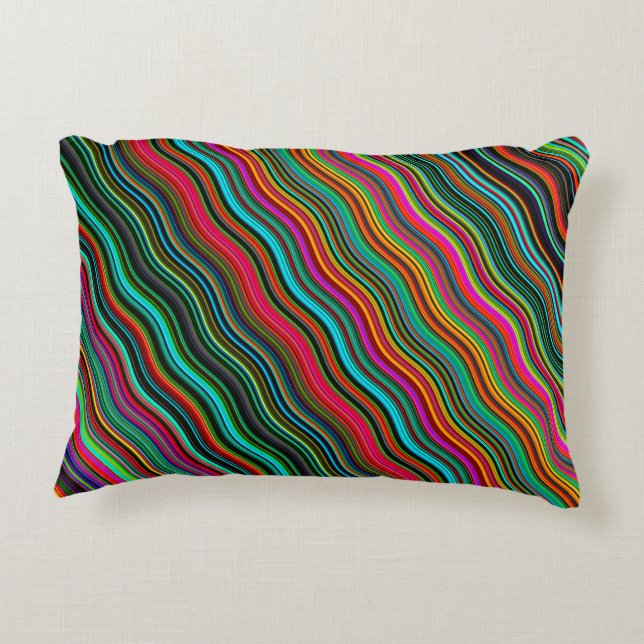 Beautiful Colourful Wavy Stripe Pattern Accent Pillow (Back)
