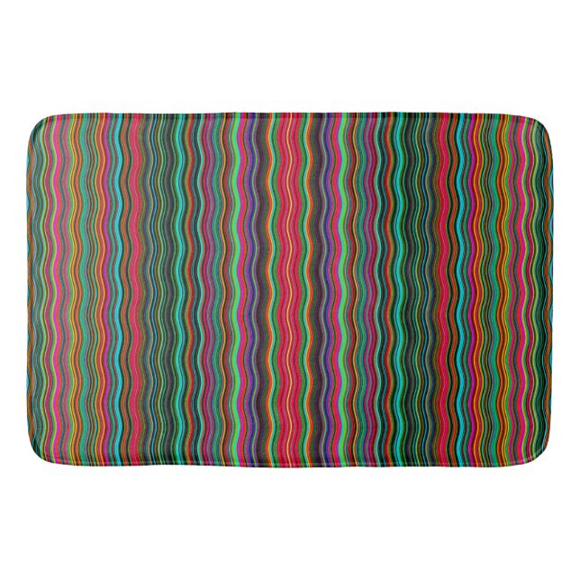 Beautiful Colourful Wavy Stripe Pattern Bath Mat (Front)