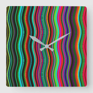 Beautiful Colourful Wavy Stripe Pattern Square Wall Clock