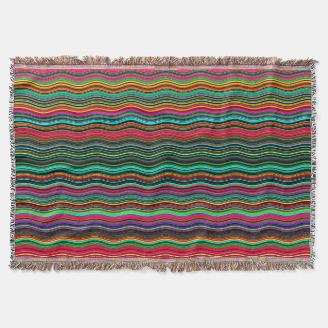 Beautiful Colourful Wavy Stripe Pattern Throw Blanket (Front)