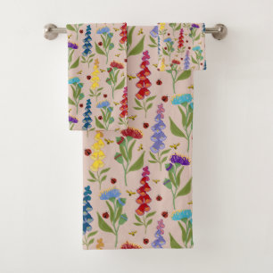 Beautiful Colourful Wildflower, Bee, Lady Bug Bath Towel Set