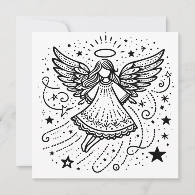 Beautiful Colouring Art Christmas Angel Holiday Card (Front)