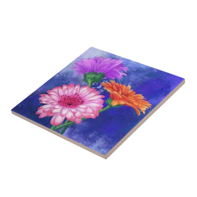 Beautiful Colours Gerberas Ceramic Tile (Side)
