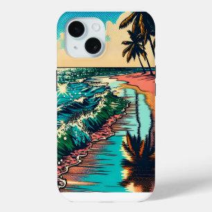 Beautiful Comic Pop Art Style Beach Scene iPhone 15 Case