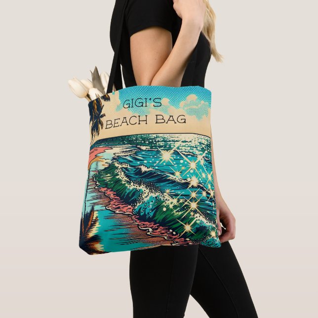 Beautiful Comic Pop Art Style Beach Scene Tote Bag (Close Up)