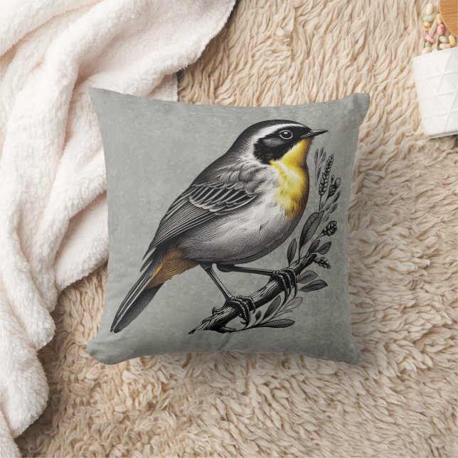 Beautiful Common Yellowthroat Bird Throw Pillow (Blanket)