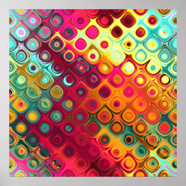 Beautiful cool abstract squares circles glass glow poster (Front)