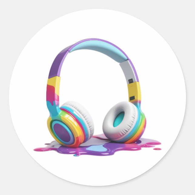 beautiful cool colourful headphones melt classic round sticker (Front)