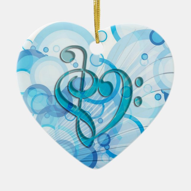 Beautiful cool music notes together as a heart ceramic ornament (Front)