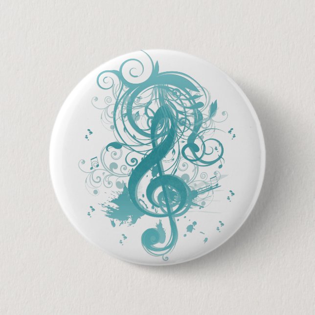 Beautiful cool music notes with splatter swirls 2 inch round button (Front)