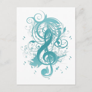 Beautiful cool music notes with splatter swirls postcard