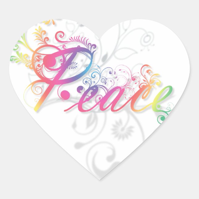 Beautiful cool Peace word colourful swirls Heart Sticker (Front)