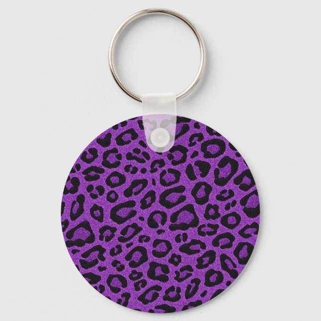 Beautiful cool purple leopard skin glitter effects keychain (Front)