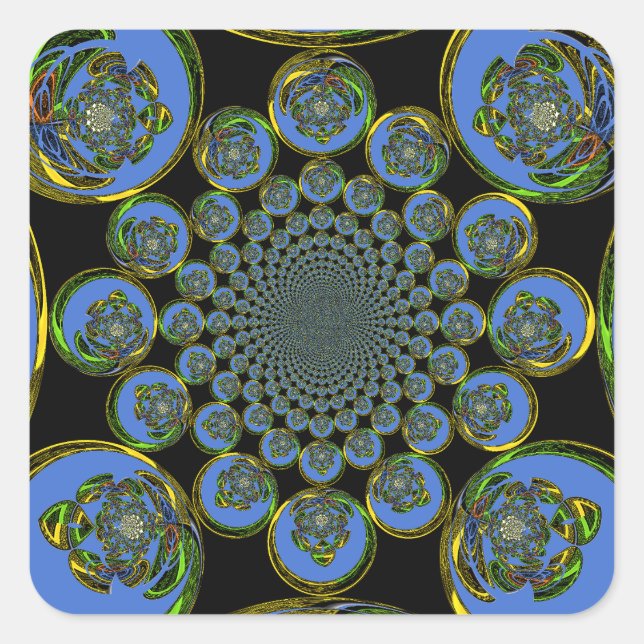 Beautiful cool royal blue black Kaleidoscope  art Square Sticker (Front)