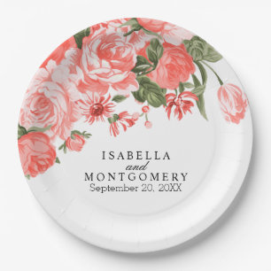Beautiful Coral Floral Flowers Napkins Paper Plate