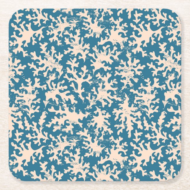 Beautiful Coral Pattern Square Paper Coaster (Front)