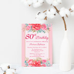Beautiful Coral Pink Floral 80th Birthday Party Invitation<br><div class="desc">Elegant 80th Birthday Invitation for Her – Blush Pink Floral Design with Gold Accents – Printable & Digital Options Celebrate her 80th birthday with elegance and timeless charm using this beautifully designed 80th birthday invitation for women. Featuring a soft blush pink background, this floral birthday invitation is adorned with a...</div>