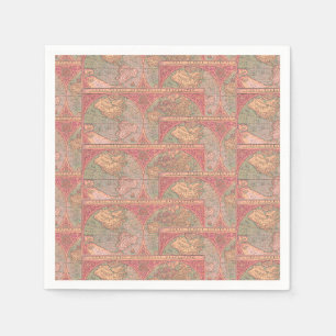 Beautiful Coral Vintage Latin World Map Decoupage Napkin