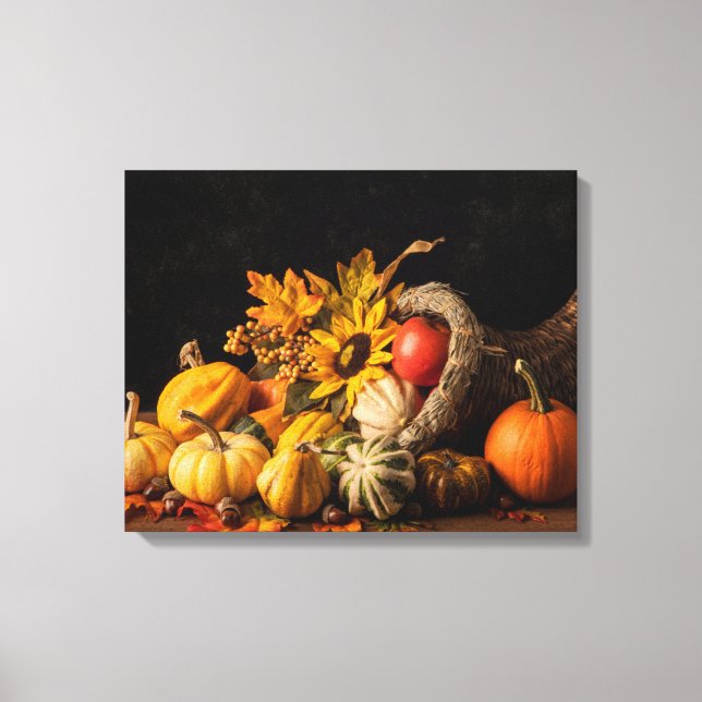 Beautiful Cornucopia Filled With Autumn Gourds Canvas Print (Front)