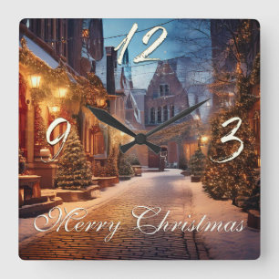 Beautiful Cosy Christmas Motif in Dreamy Old Tow Square Wall Clock