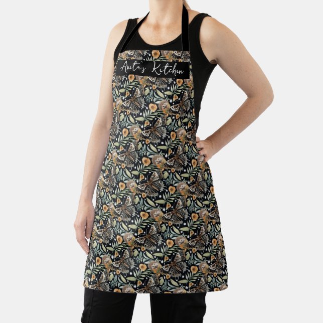 Beautiful Cottagecore Hedgehog & Butterfly Apron (Insitu)