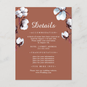 Beautiful cotton. Modern botanical Wedding Details Enclosure Card