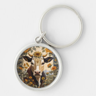 Beautiful Countryside Cow Sunflower Decorative Keychain