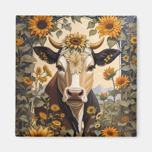 Beautiful Countryside Cow Sunflower Decorative Magnet