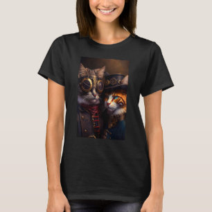 Beautiful couple of Steampunk cats cat kitten anim T-Shirt