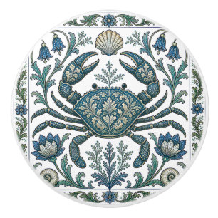 Beautiful Crab Vintage Ornate Ocean Life Ceramic Knob