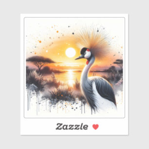 Beautiful Crane by the Sunset in African Landscape