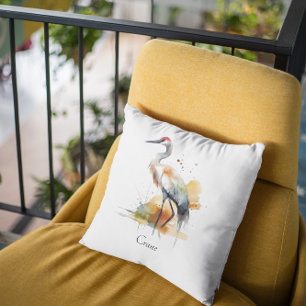 beautiful crane in watercolor throw pillow