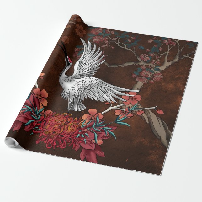 Beautiful crane wrapping paper (Unrolled)