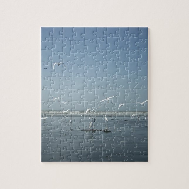 Beautiful Cranes Flying Over Water Nature's Ballet Jigsaw Puzzle (Vertical)