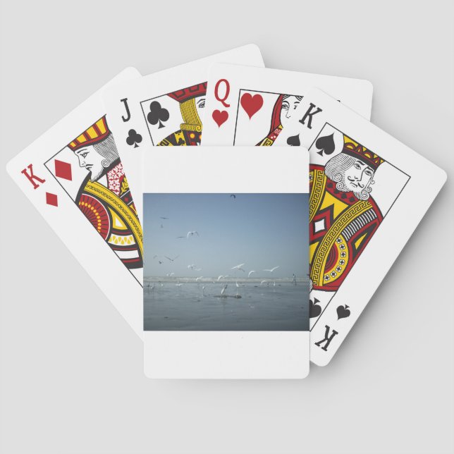 Beautiful Cranes Flying Over Water Nature's Ballet Playing Cards (Back)