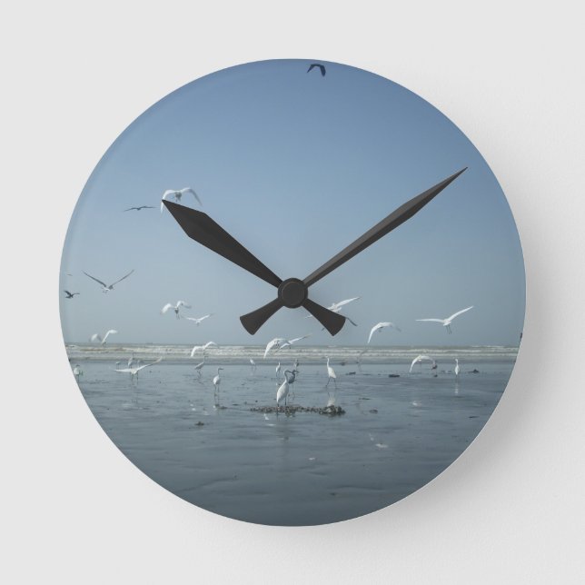 Beautiful Cranes Flying Over Water Nature's Ballet Round Clock (Front)