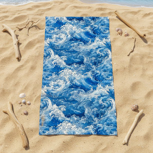 Beautiful crashing blue ocean waves beach towel