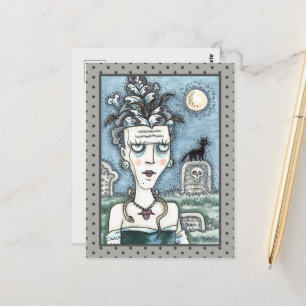 BEAUTIFUL CREEPY FRANKENELLA MONSTER, GRAVES, CAT POSTCARD