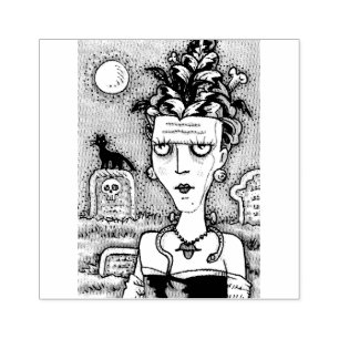 BEAUTIFUL CREEPY FRANKENELLA MONSTER, GRAVES, CAT RUBBER STAMP