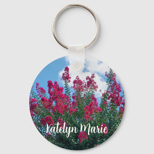 Beautiful Crepe Myrtle Flowers Nature Photo Custom Keychain (Front)
