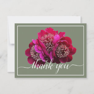 Beautiful Crimson Peonies Colour Backdrop Thank Yo Postcard