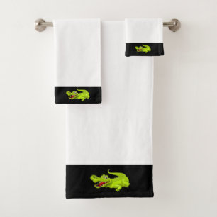 Beautiful Crocodile on Black and White Bath Towel Set