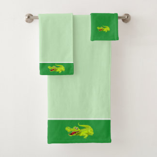 Beautiful Crocodile on Green Bath Towel Set