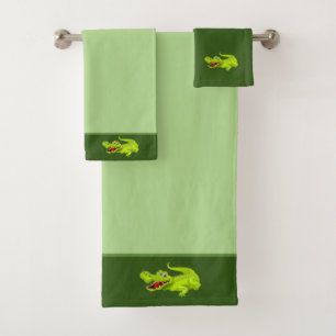 Beautiful Crocodile on Lime Green Bath Towel Set