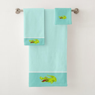 Beautiful Crocodile on Teal Bath Towel Set