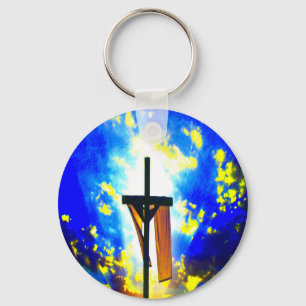 Beautiful Cross Blue and Yellow Sky Keychain